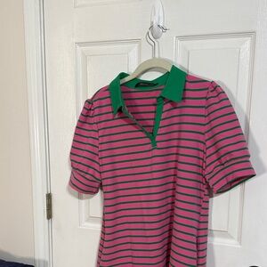 Stylish Pink and Green Striped Polo Dress
